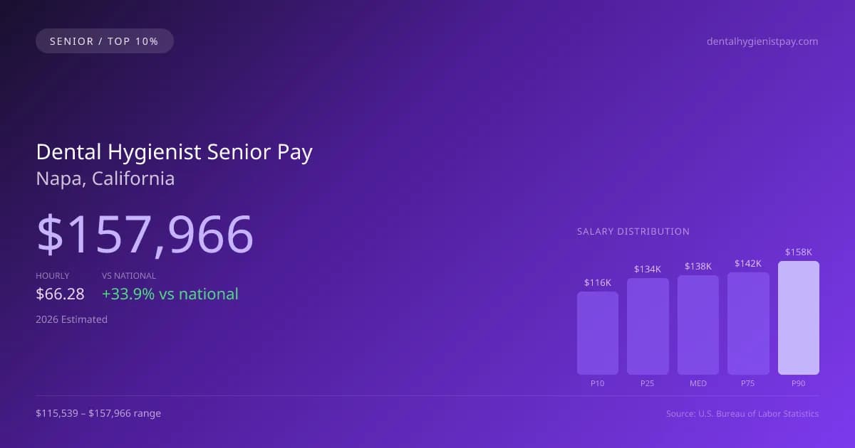 Dental Hygienist Senior Salary in Napa, CA — 2026 est., based on 2025 BLS